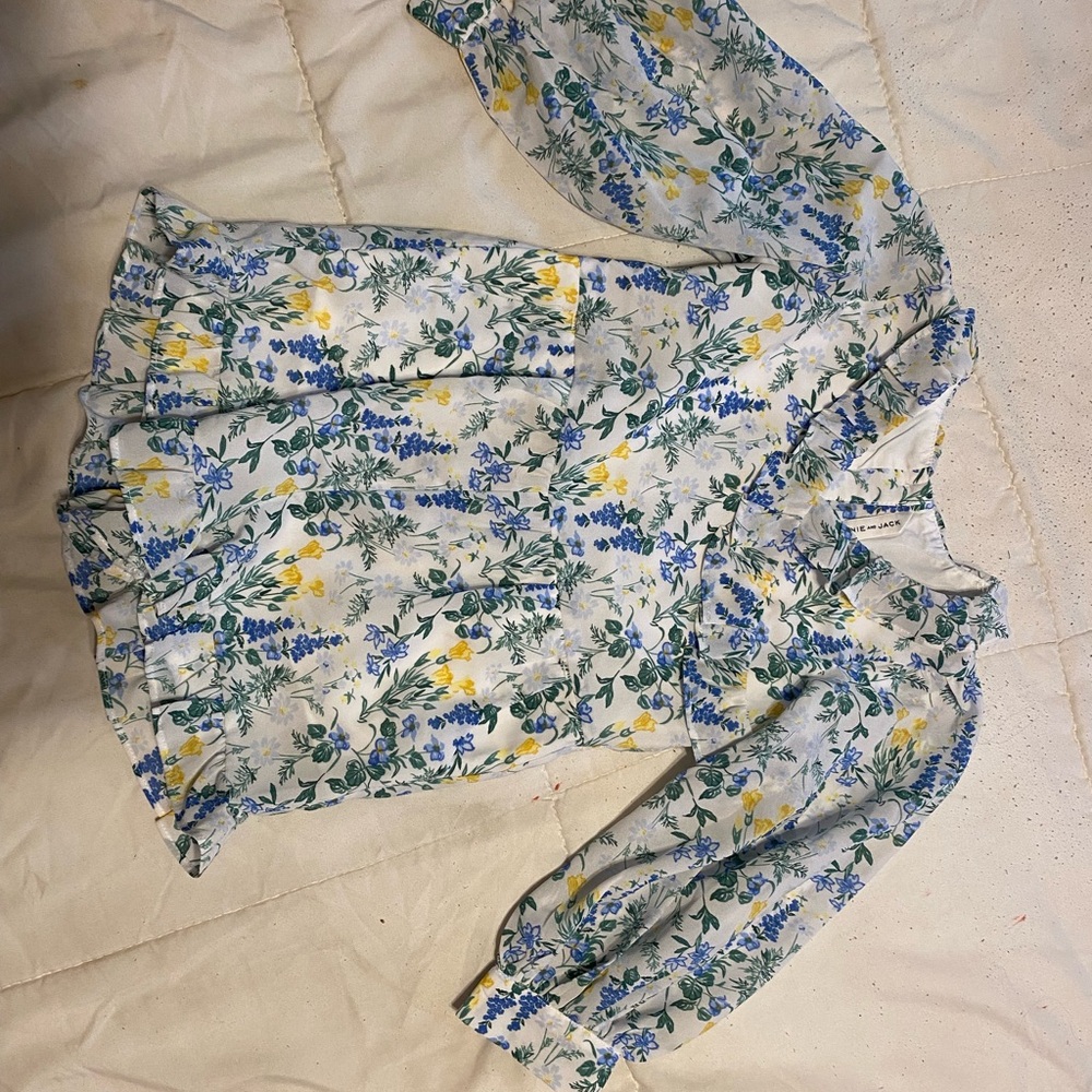 Floral Romper in White with Blue & Yellow floral Print